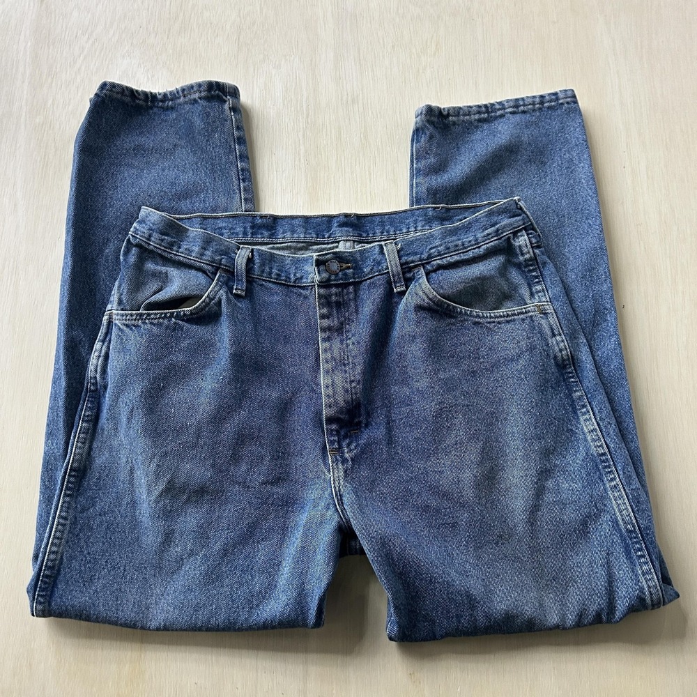 Rustler Jeans Mens 38x32 Blue Medium Wash Denim Regular Fit Straight Leg 87619SW
